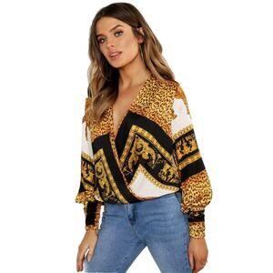 Boohoo Chain Print Long sleeve  Blouse Size US 10 UK 14 Nautical